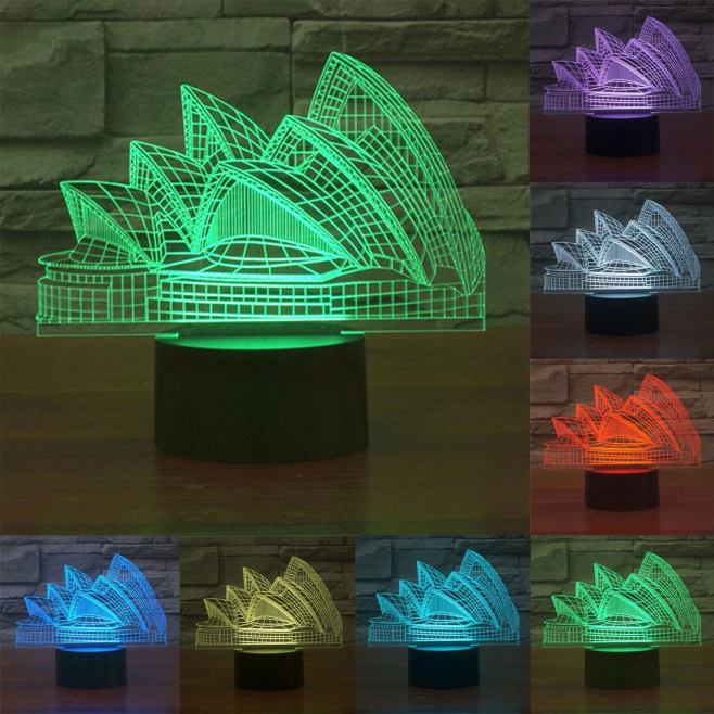 Lampe 3D Style Opéra de Sydney 7 Couleurs Luminaire LED Tactile 0.5W Décoration Chambre Salon Hall Couloir - www.yonis-shop.com