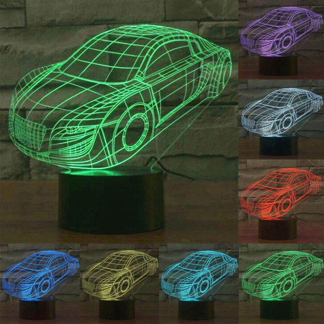 Lampe 3D Style Voiture de Sport 7 Couleurs Luminaire LED Tactile 0.5W Décoration Chambre Salon Hall Couloir - www.yonis-shop.com
