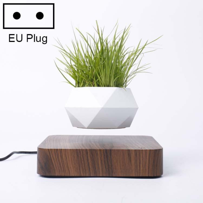 Pot de Fleur en Lévitation Magnétique Décoratif Plante Socle Bois Design Diamant Blanc - www.yonis-shop.com