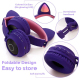 Casque Bluetooth 5.0 Chat Mignon Avec Micro Et Lumière LED, Radio FM, Micro SD, Pliable, Idéal Cadeau Pour Enfants et Ados - ...