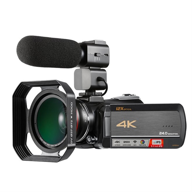 Caméscope Numérique 4K HD Vision Nocturne WiFi Zoom Optique 12X Avec Micro Noir - www.yonis-shop.com