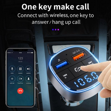 Transmetteur FM Bluetooth 5.0 Pour Voiture - Avec Chargeur QC3.0 Double Port USB - Mains Libres, Radio, Lumière LED - Compatible Tous Téléphones - 10