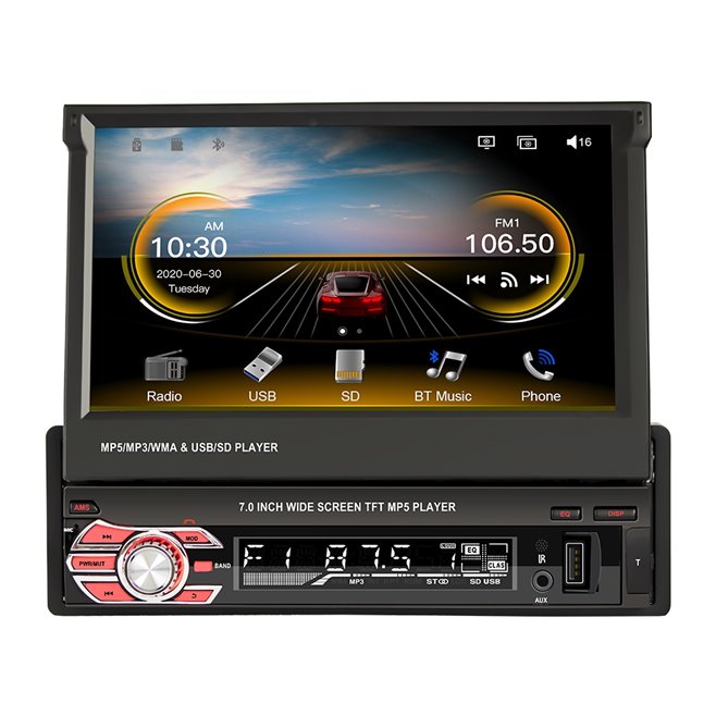 Autoradio Voiture Écran Tactile 7 pouces 1 Din Poste Radio Voiture Lecteur MP3 MP4 MP5 USB FM Bluetooth - www.yonis-shop.com