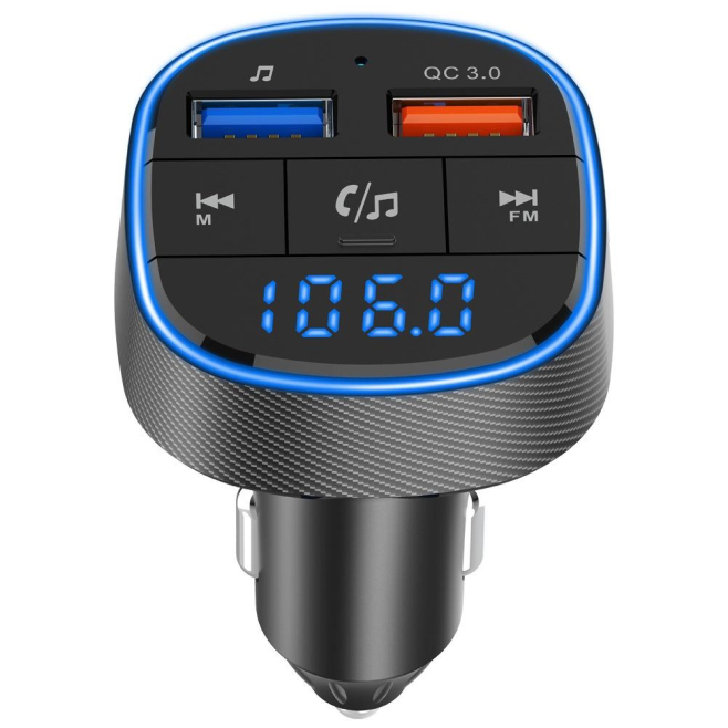 Transmetteur FM Voiture Bluetooth 5.0 QC3.0 Charge Rapide Lecture MP3 Noir - www.yonis-shop.com