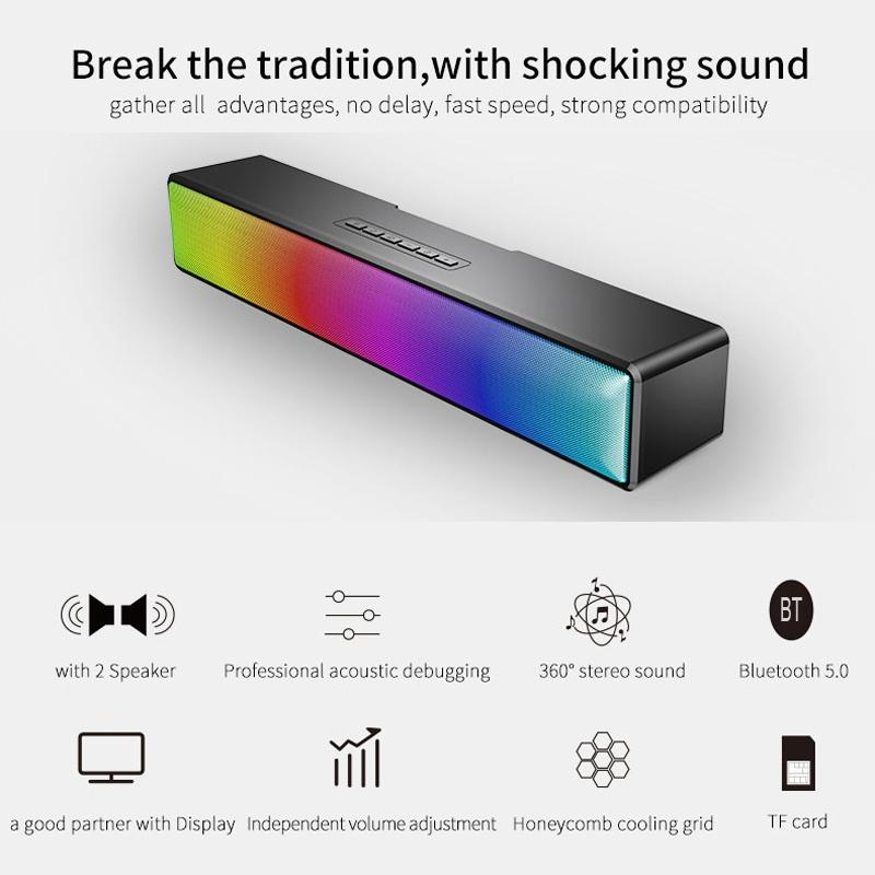 Haut-parleur Pc 6W Enceinte PC Bluetooth HEANTTV - Barre De Son 2x3W, Connexion USB Et BT 5.3 Haut Parleur Pour Ordinateur