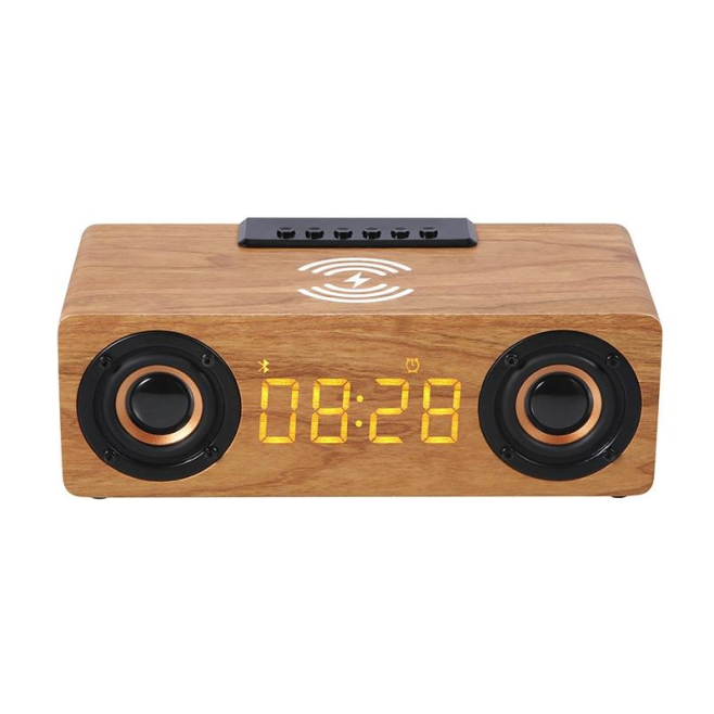 Enceinte Bluetooth Multifonction Bois Avec Chargeur Sans Fil et Alarme 10W 1200mAh - www.yonis-shop.com