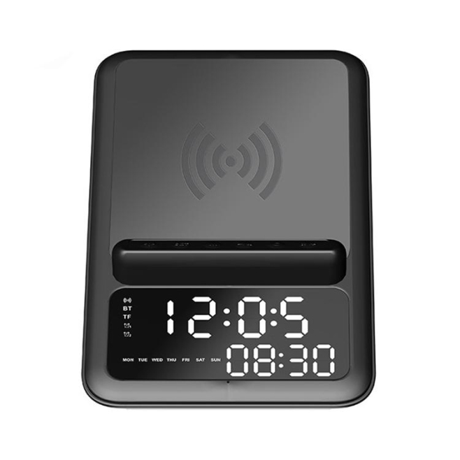 Enceinte Bluetooth Multifonction Avec Chargeur Sans Fil 10W Réveil LED et Carte TF - www.yonis-shop.com
