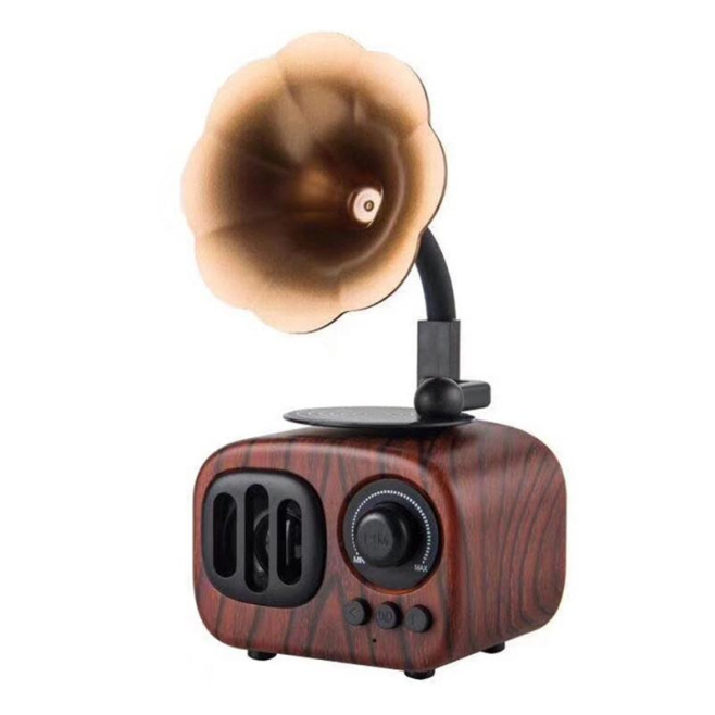 Enceinte Bluetooth Rétro Bois Portable Haut-Parleur Sans Fil Basses Puissantes Système Son Extérieur Radio FM Support Carte T...