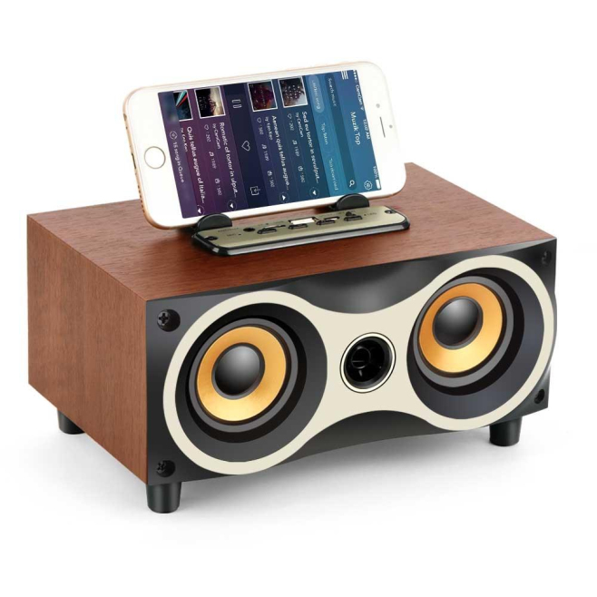 Enceinte Bluetooth Bois Portable Subwoofer Stéréo Radio FM Haut-Parleur Sans Fil Autonomie 2000mAh MP3 AUX TF - www.yonis-sho...
