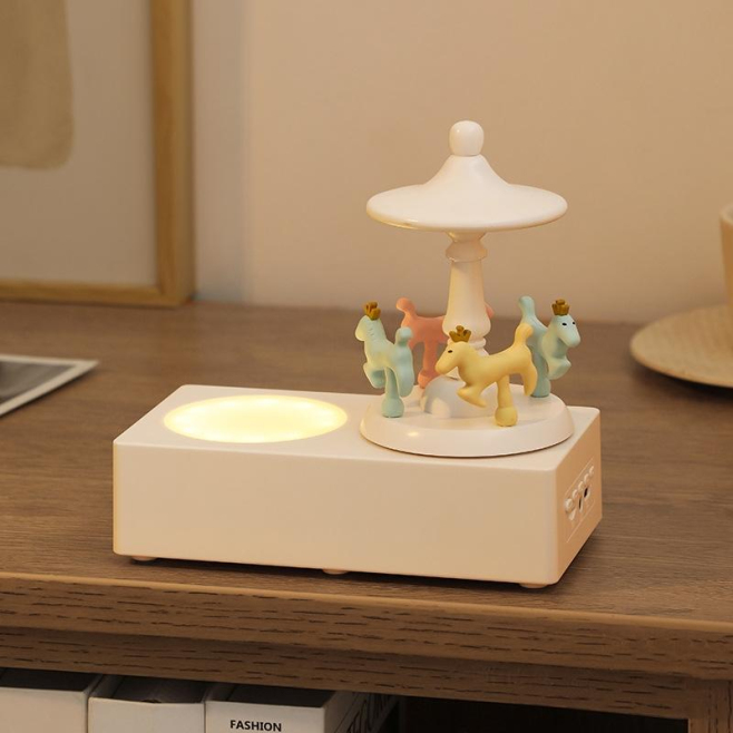 Enceinte Bluetooth Forme Carrousel Lumière Nuit Sans Fil Haut-Parleur Effet Sonore 360° Bois Grain - www.yonis-shop.com