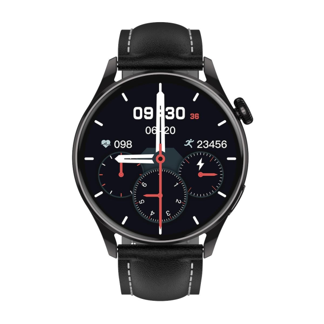 Montre Connectée Élégante Avec Bracelet En Cuir Écran Couleur 1.36 Pouces Surveillance Cardiaque Et Pression Artérielle Étanc...