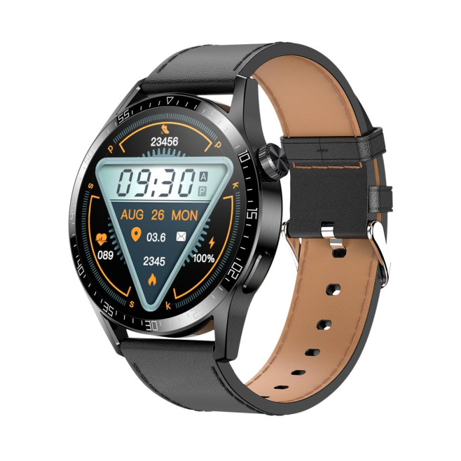 Montre Connectée Sportive Étanche Avec Suivi Santé NFC et Appel Smart Couleur Noir Cuir - www.yonis-shop.com