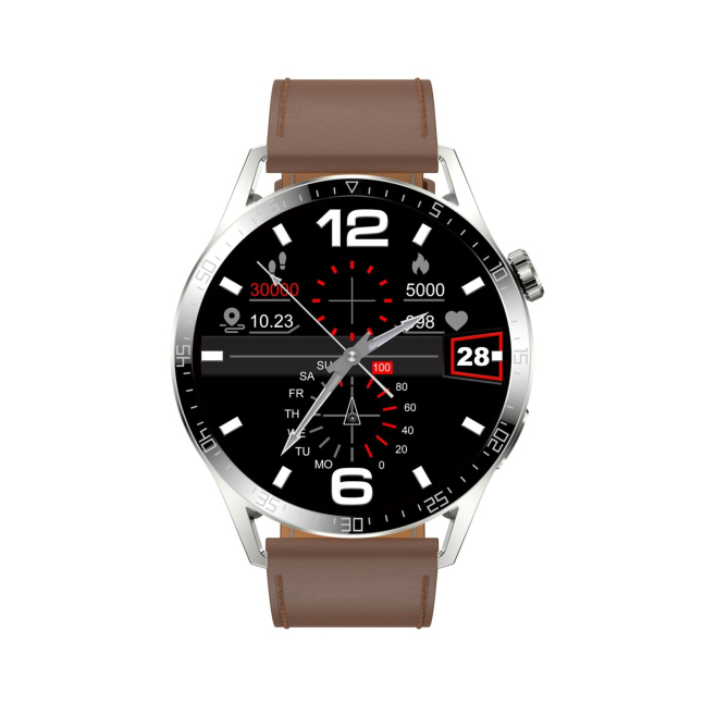 Montre Connectée Sportive Etanche Avec Appels NFC et Suivi Santé Couleur Argent Cuir Marron et Silicone Rouge - www.yonis-sho...