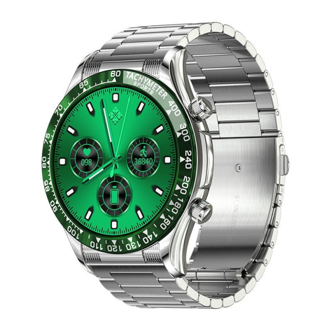 Montre Connectée Multifonction Sport et Santé avec Appel Bluetooth NFC Etanche Vert Argent - www.yonis-shop.com