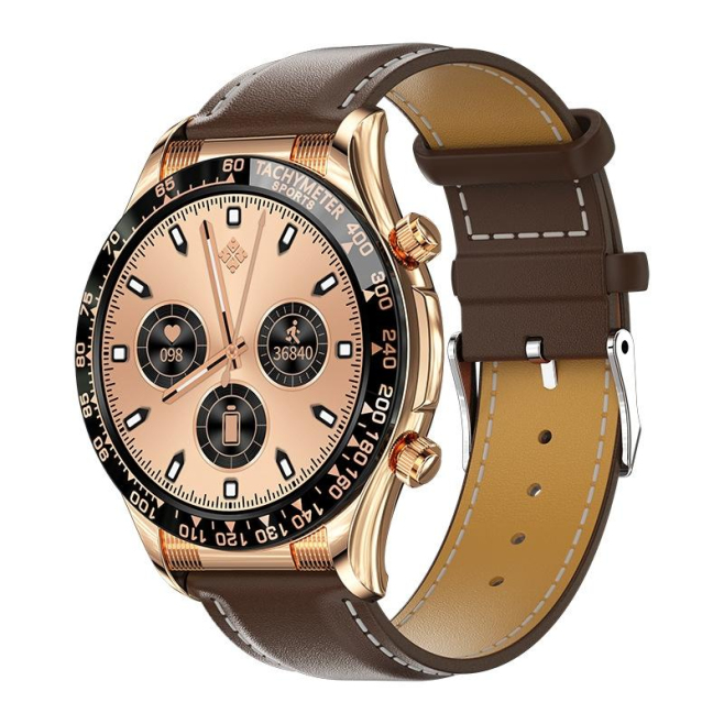 Montre Connectée Or avec Appel Bluetooth NFC et Suivi Sportif Écran TFT 1.32 Pouces Fonctions Santé et Divertissement Compati...