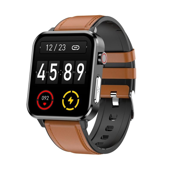 Montre Connectée Cuir Marron 1.7 Pouces Surveillance Cardiaque Bluetooth 5.0 Modes Sport Et Santé IP68 Charge Magnétique - ww...