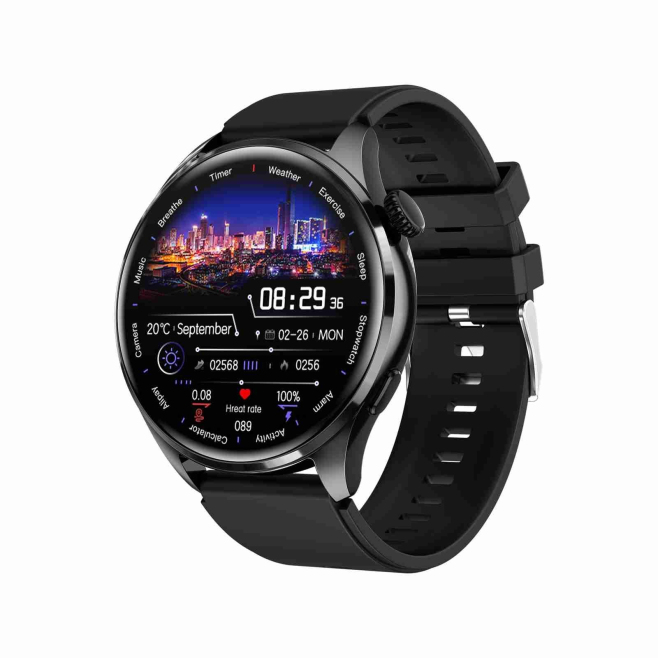 Montre Connectée Étanche IP67 Avec Appels Bluetooth Et Suivi De Santé Bracelet Silicone Noir 1.46 Pouces Paiement Alipay Et N...