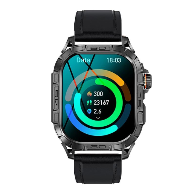 Montre Connectée Sportive Noir en Cuir avec Appels Bluetooth et Suivi Santé Écran 1.96\\" Compatible Android et iOS - www.yon...