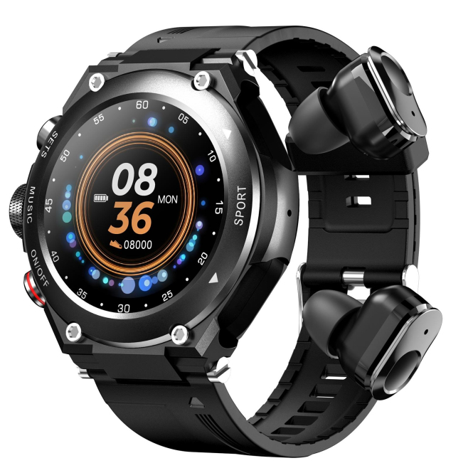 Montre Connectée 2 En 1 Avec Écouteurs Bluetooth Écran Tactile IPS 1.28 Pouces Suivi Cardiaque Musique Sans Fil Autonomie 60 ...