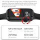 Montre Connectée 1.85 Pouces Étanche IP67 Bracelet Silicone Noir Avec Appels Bluetooth Surveillance Du Sommeil et Santé - www...