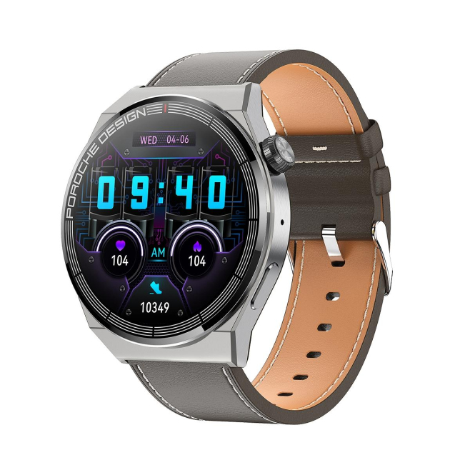 Montre Connectée Élégante Avec Bracelet En Cuir Écran 1.36 Pouces Etanche IP68 Autonomie 30 Jours Bluetooth 5.0 Contrôle Voca...