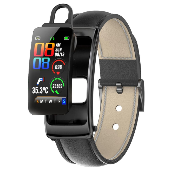 Montre Connectée Cuir 1.14 Pouces Écouteurs Détachables Appels Bluetooth Étanche Vie Quotidienne Multisport Santé Synchronisa...