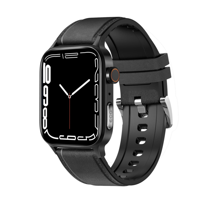 Montre Connectée Santé Avancée Ecran TFT 1.85 Pouces Bracelet Cuir Suivi Médical Complet Appels Bluetooth Oxygène Sanguin Tem...