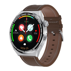 Montre Connectée Intelligente Étanche IP68 Écran Argent 1.60 Pouces Bracelet Cuir Appels Bluetooth Multisport Santé et Musique
