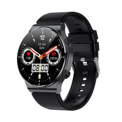 Montre Connectée Cuir Noir 1.32 Pouces Suivi Sportif Surveillance Cardiaque Sommeil Étanche IP67 Bluetooth 5.0