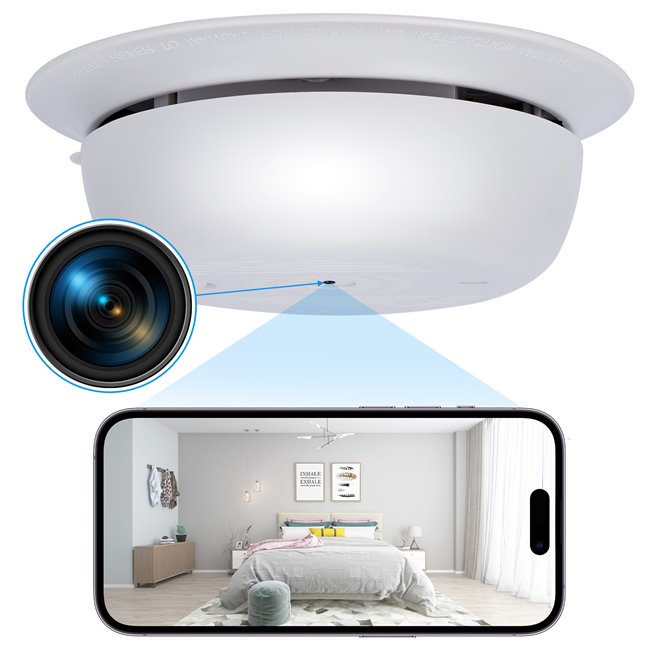 Détecteur De Fumée Caméra Espion Full HD 1080p Wifi Connectée Surveillance Maison Bureau Vision Nocturne Détection De Mouveme...