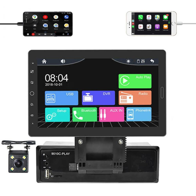 Autoradio Écran Tactile 10.1 Pouces HD MP5 Carplay Caméra 4 Lumières Bluetooth USB FM - www.yonis-shop.com
