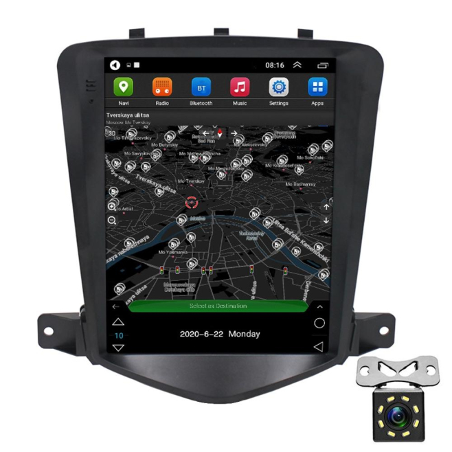 Autoradio 9.7 Pouces Navigation Intégrée Android 10 Bluetooth GPS WIFI USB Dual Caméra 8 Lumières Supporte IOS Android - www....