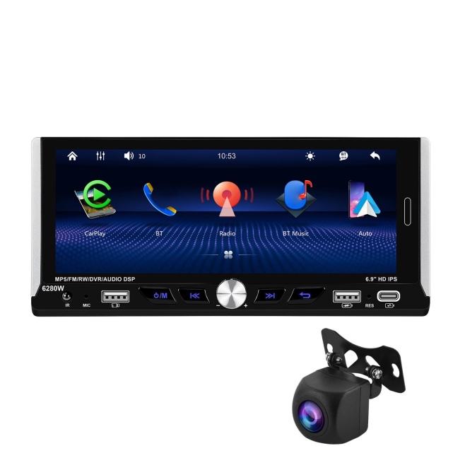 Autoradio 6.9 Pouces Écran Tactile HD Carplay Bluetooth Caméra de Recul USB FM/RDS Stéréo - www.yonis-shop.com