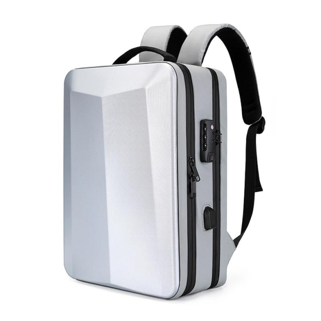 Sac À Dos Ordinateur Coque Dure ABS 15.6 Pouces Argent Sécurité Antivol USB Étanche - www.yonis-shop.com