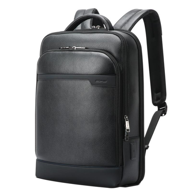 Sac À Dos Ordinateur Grande Capacité En Cuir Véritable Avec Ports USB Type-C Noir - www.yonis-shop.com