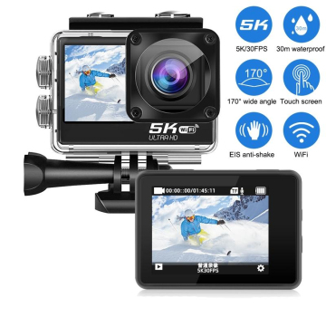 Surfola Caméra Sport SF630 4K 60FPS, sous-Marine 40M et Métal Nu Étanche 10M, Wi-FI, EIS Casque, Caméscope Double Écran avec Microphone Externe, 2