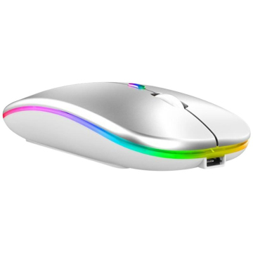 Souris Gaming Sans Fil Silencieuse RGB – 7 Touches, Rechargeable, Ergonomique – 2.4 GHz, Jusqu’à 15 M, Gris