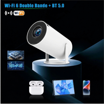 Vidéoprojecteur Mini Android TV 11, 4K, WiFi 6 - Portable, Rotatif 220°, écran 40-130" - 200 Lumens ANSI