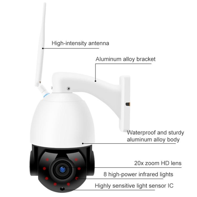 Camera Surveillance 4G 1080P HD 20X Zoom Vision Nocturne Détection Mouvement Audio Bidirectionnel IP66 - www.yonis-shop.com