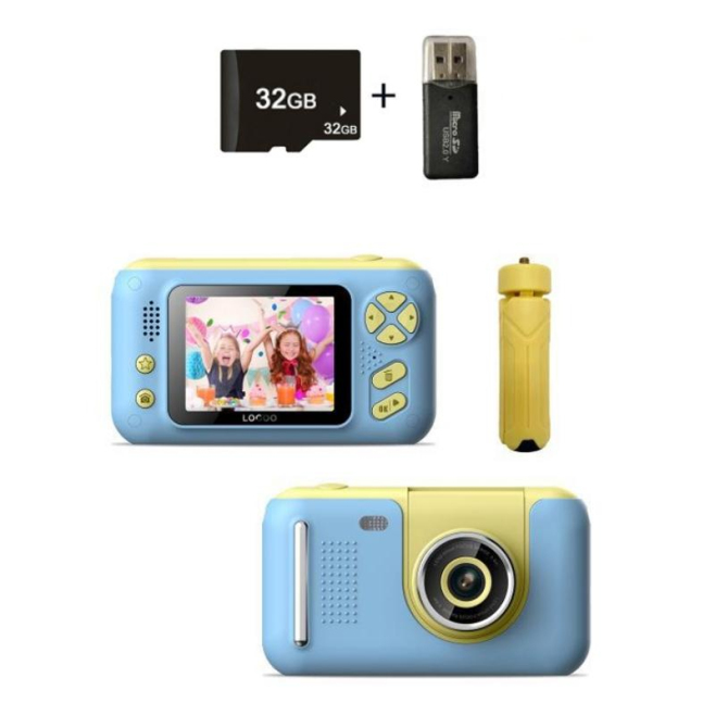 Appareil Photo Enfant HD Réversible 2.4 Pouces Jaune Bleu Avec Carte Mémoire 32G Et Lecteur De Carte - www.yonis-shop.com