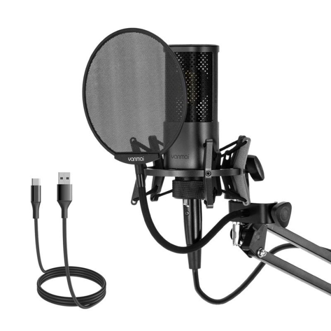 Microphone À Réduction De Bruit Active Avec Support Et Câble 1.7m Pour Enregistrement Et Diffusion - www.yonis-shop.com