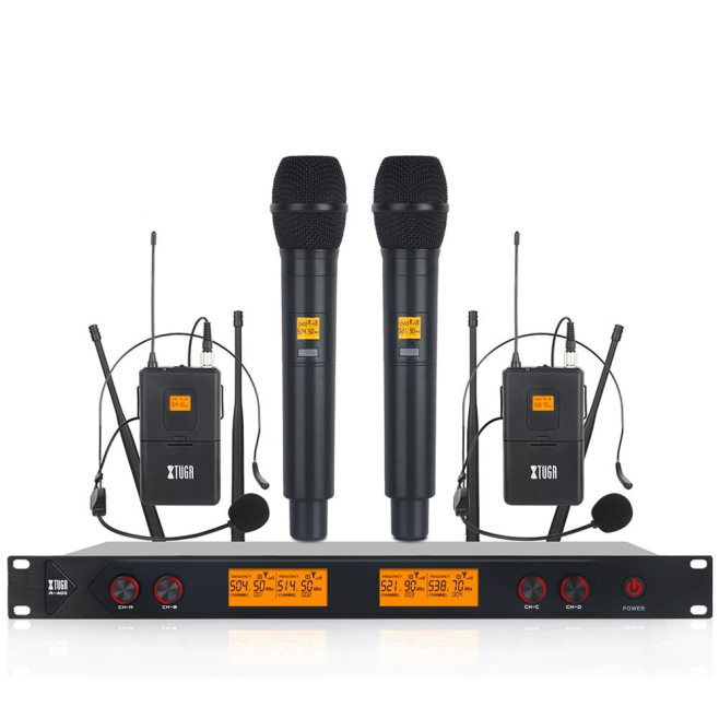 Système De Microphone Sans Fil Professionnel 4 Canaux Avec 2 Microphones À Main Et 2 Microphones Casque Pour Événements Extér...