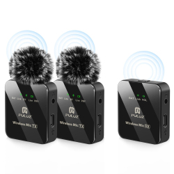 Microphone Sans Fil Lavalier 2 TX + 1 RX Pour Vidéo Et Bluetooth Avec Réduction De Bruit Et Autonomie 10 Heures
