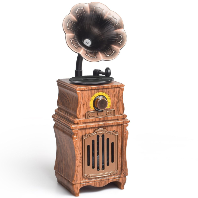 Enceinte Bluetooth Rétro Design Gramophone FM Radio Longue Autonomie Connexion Sans Fil et Filaire Son Puissant et Naturel - ...