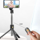 Perche À Selfie Bluetooth Avec Miroir HD Et Télécommande Intégrée Rotation 360° Anti-Tremblement Trépied Stable Pour iOS Et A...