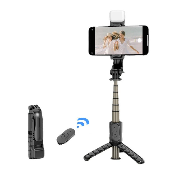 Perche À Selfie Multifonctionnelle Bluetooth Avec Lumière Intégrée 70cm Non-Slip Handle Stable Tripod - www.yonis-shop.com