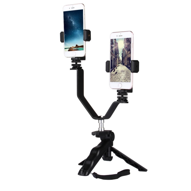 Perche À Selfie Trépied Pliable Avec Support Double Pour Smartphone Et Caméra - www.yonis-shop.com