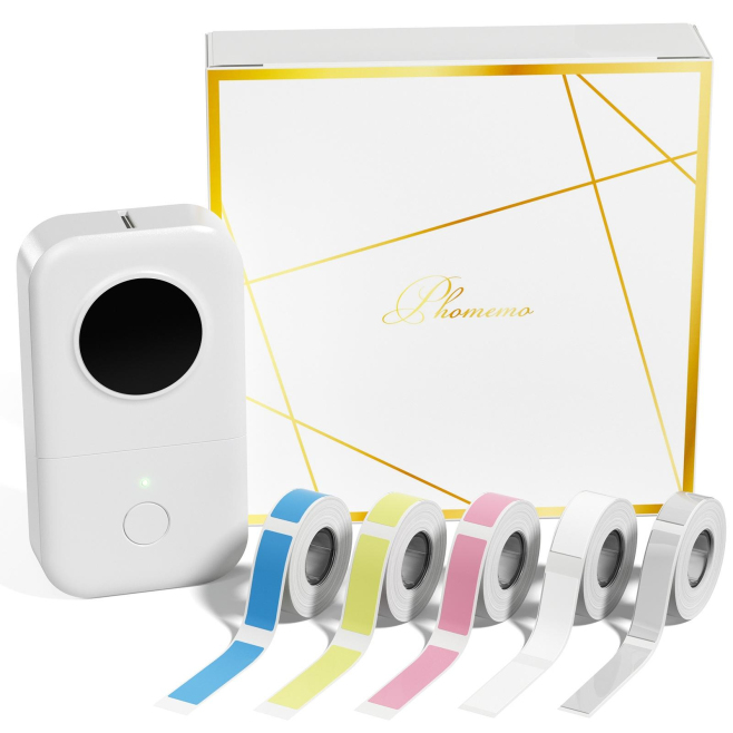 Mini Imprimante Thermique Portable Bluetooth Avec 5 Rouleaux Papier Blanc Haute Résolution Impression Sans Encre Pour Étiquet...