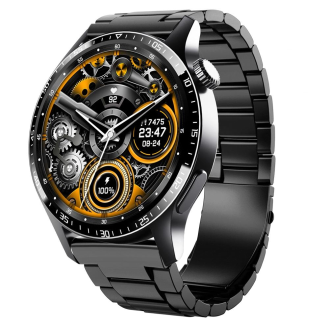 Montre Connectée Écran Retina 1.35 Pouces Appels Bluetooth Surveillance Santé 24H Modes Sportifs Multiples Noir Acier - www.y...