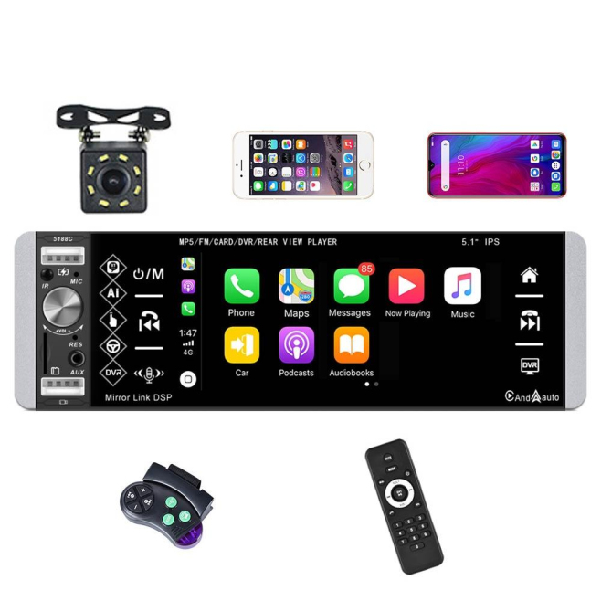 Autoradio 5.1 Pouces IPS Écran Capacitif Carplay Bluetooth FM USB Caméra Recul Récepteur Audio Vidéo - www.yonis-shop.com
